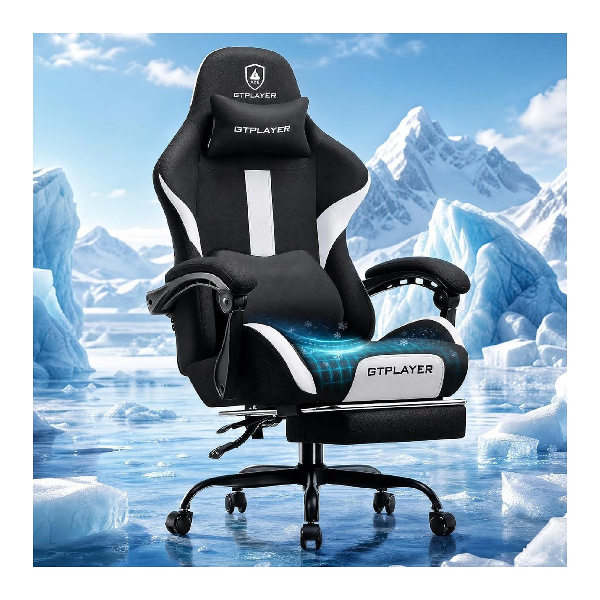 ergonomisch Gamingstuhl in Schwarz / Weiss fuer Buero und Arbeitszimmer