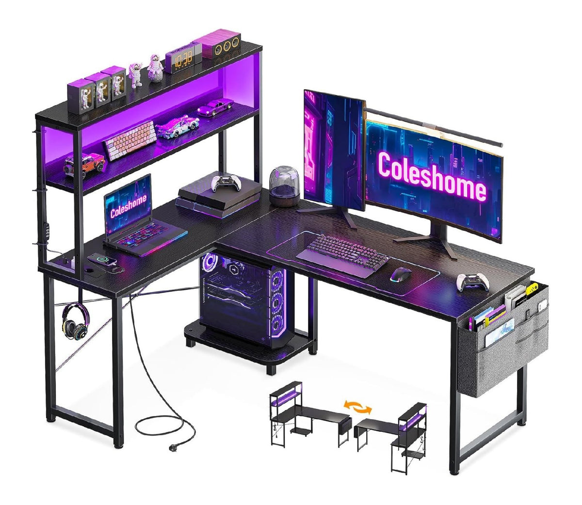 Schwarzer Schreibtisch mit ergonomisch fuer flexible Arbeitsbereiche