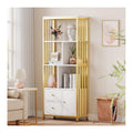 mit Schubladen Buecherregal in Weiss / Gold fuer Buero und Arbeitszimmer