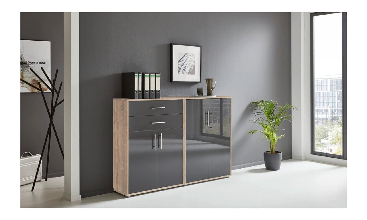 Bueromoebel Set fuer den Arbeitsplatz, mit Schubladen, Farbe Anthrazit / Sonoma Eiche Variante 2