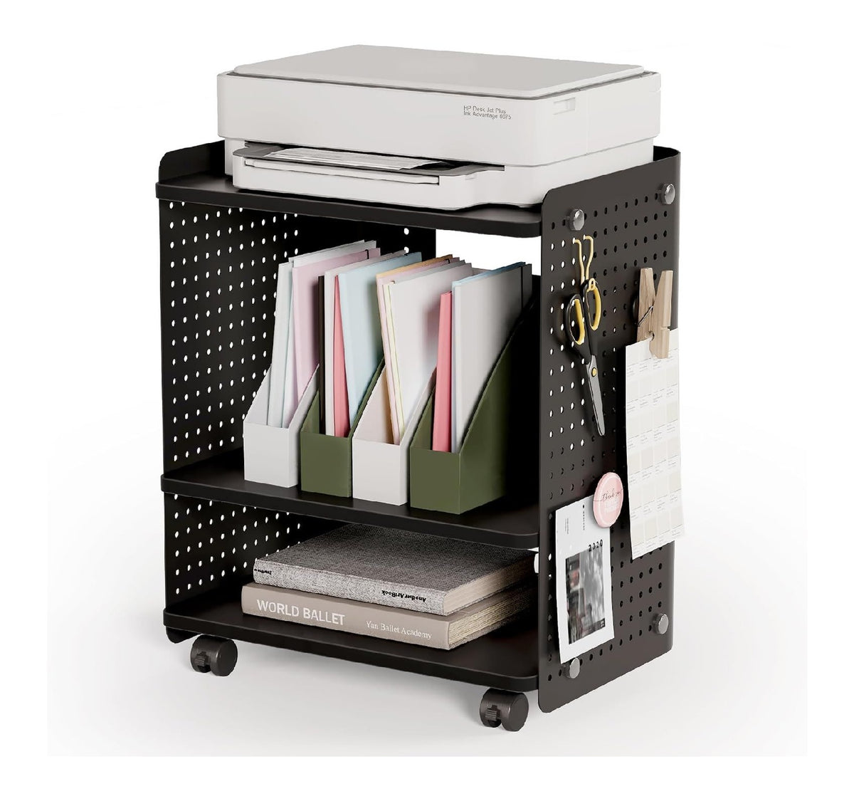 Druckerstaender 53.5 cm x 53.5 cm in Schwarz mit mit Rollen
