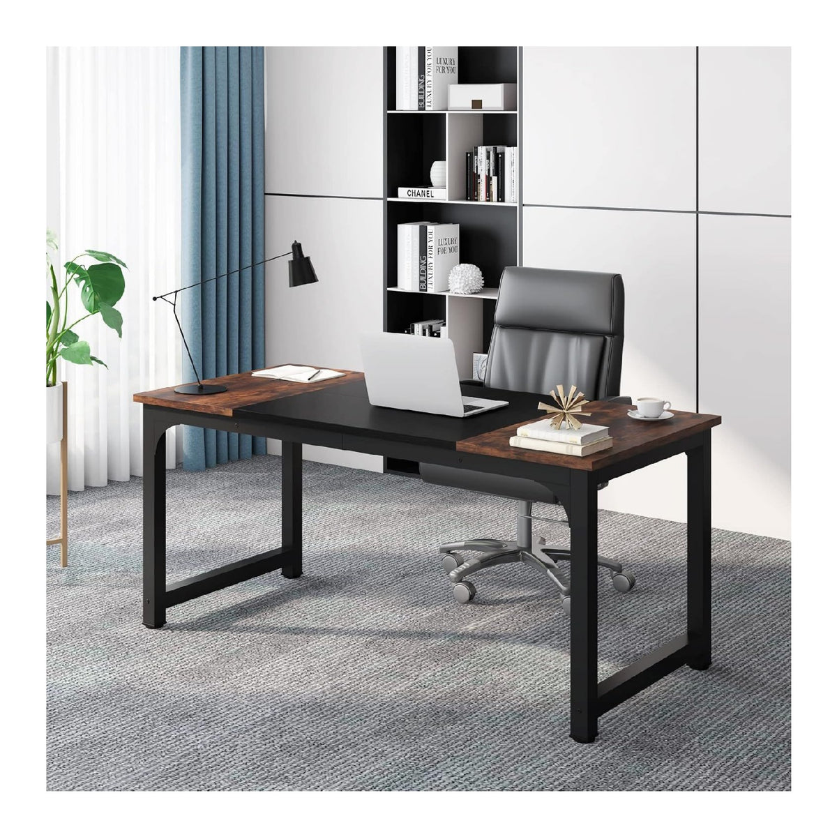 Schwarz / Brauner Computertisch mit mit Monitorbereich fuer flexible Arbeitsbereiche