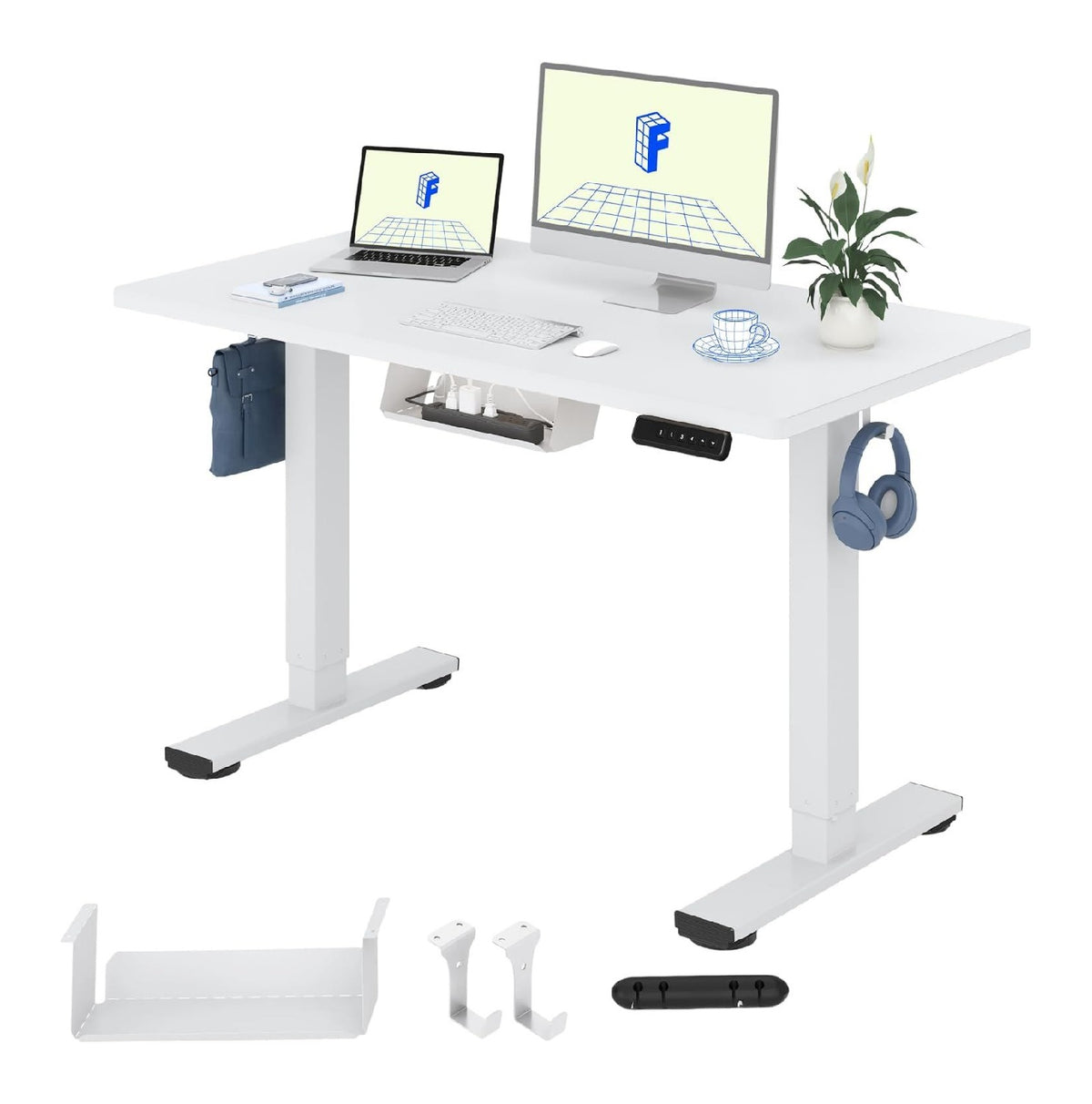 Schreibtisch 120 x 60 cm in Weiss mit hoehenverstellbar