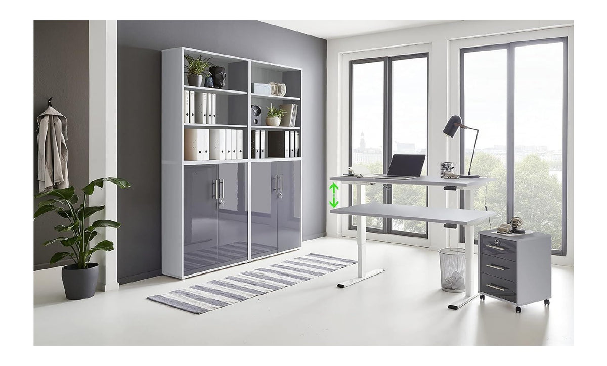 Bueromoebel Set mit hoehenverstellbar und ergonomisch in Hellgrau / Anthrazit