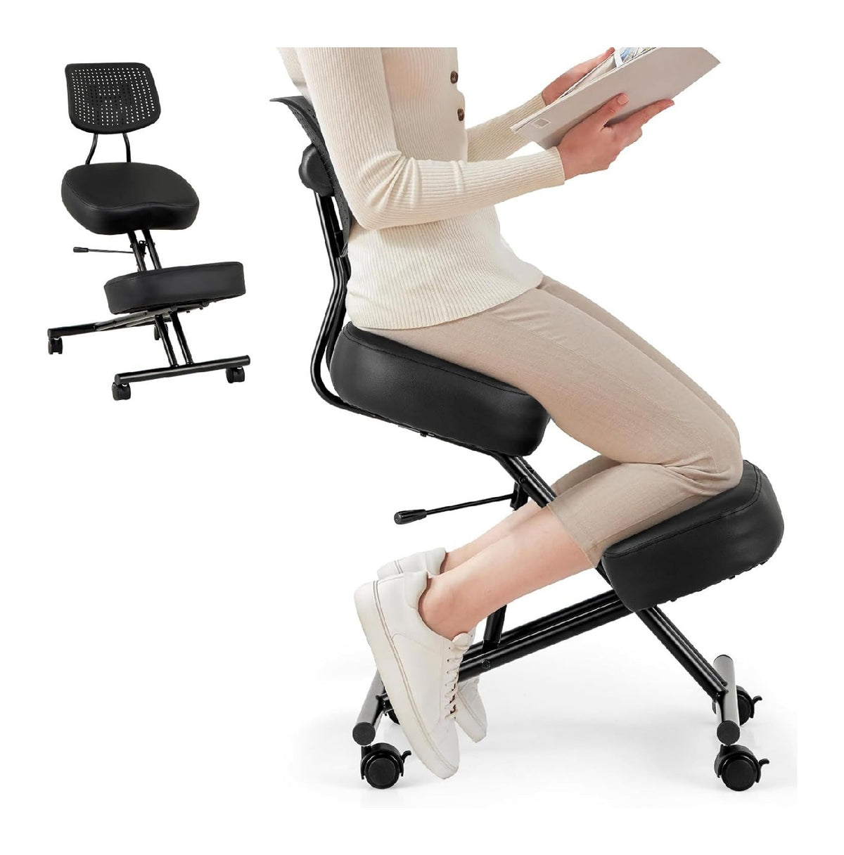 Kniestuhl mit hoehenverstellbar und ergonomisch in Schwarz