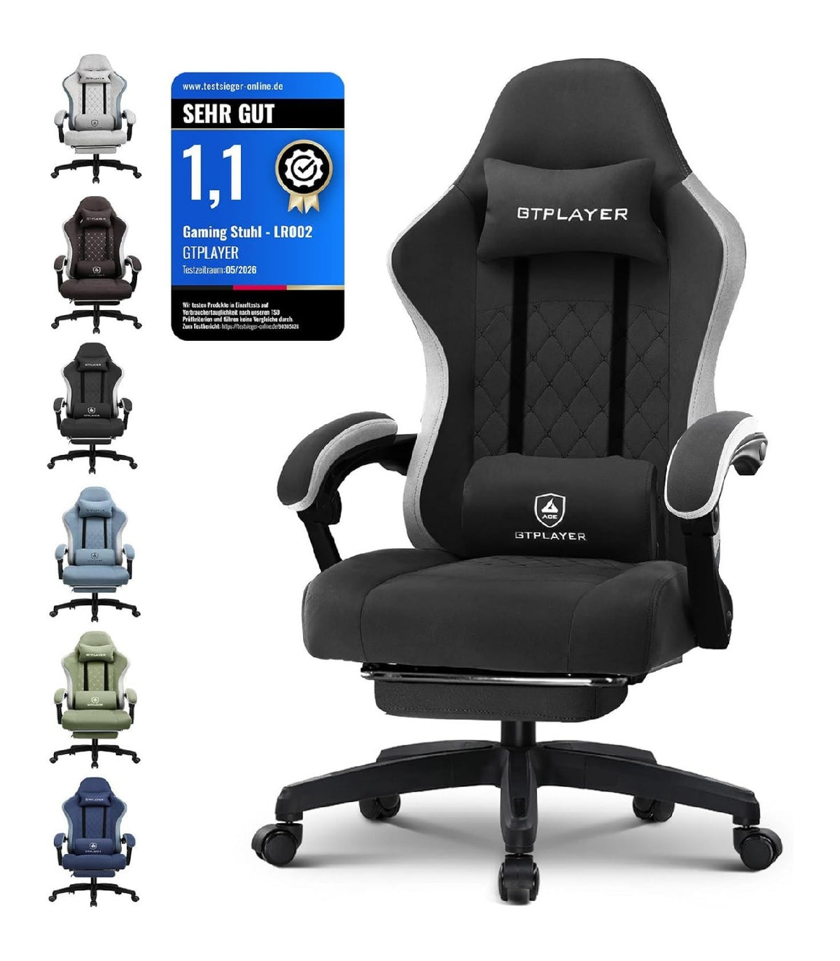 Gamingstuhl kompakte Bauform in Schwarz mit ergonomisch