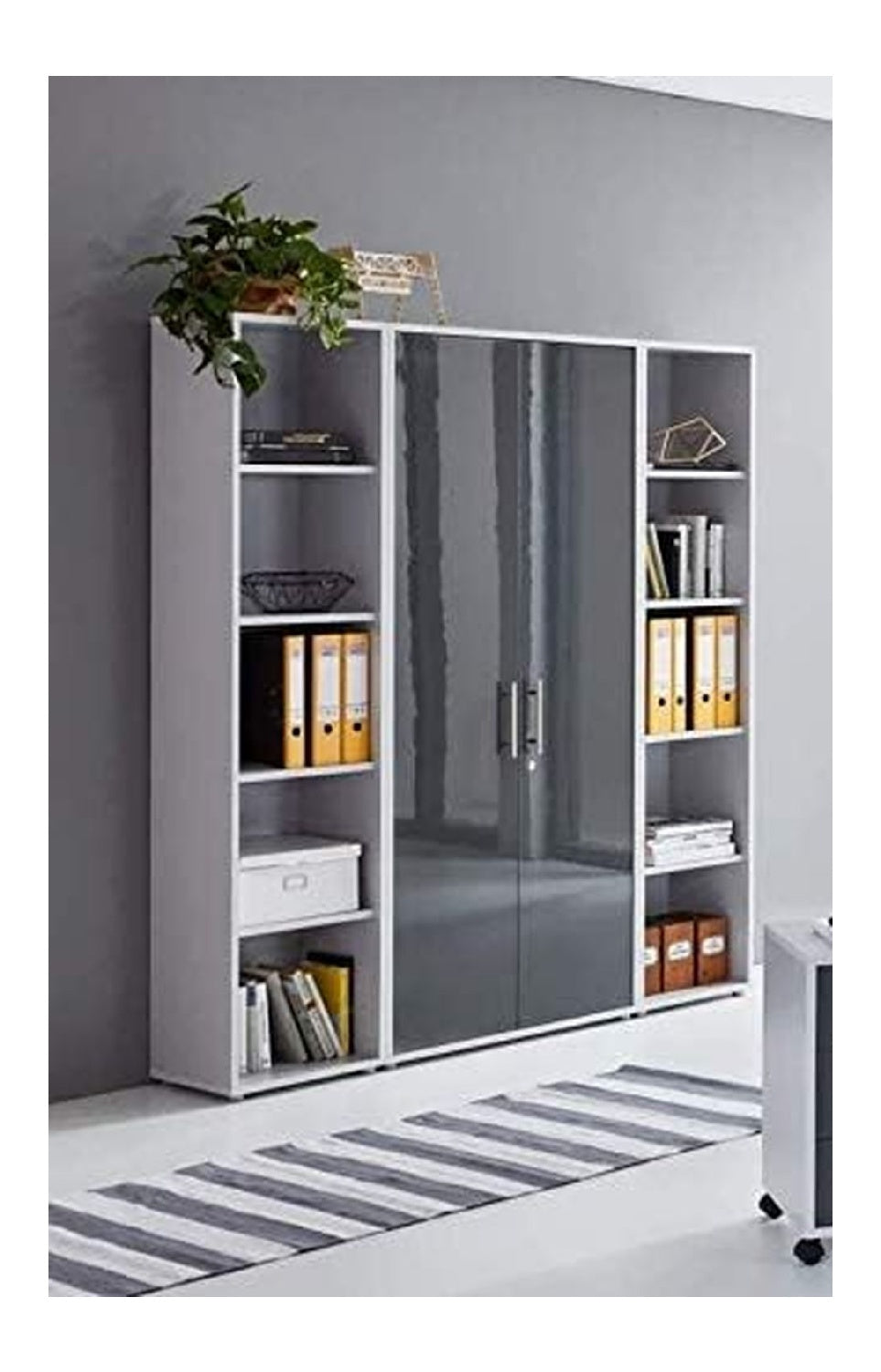 Bueromoebel Set mit abschliessbar und fuer Wandmontage in Hellgrau / Anthrazit