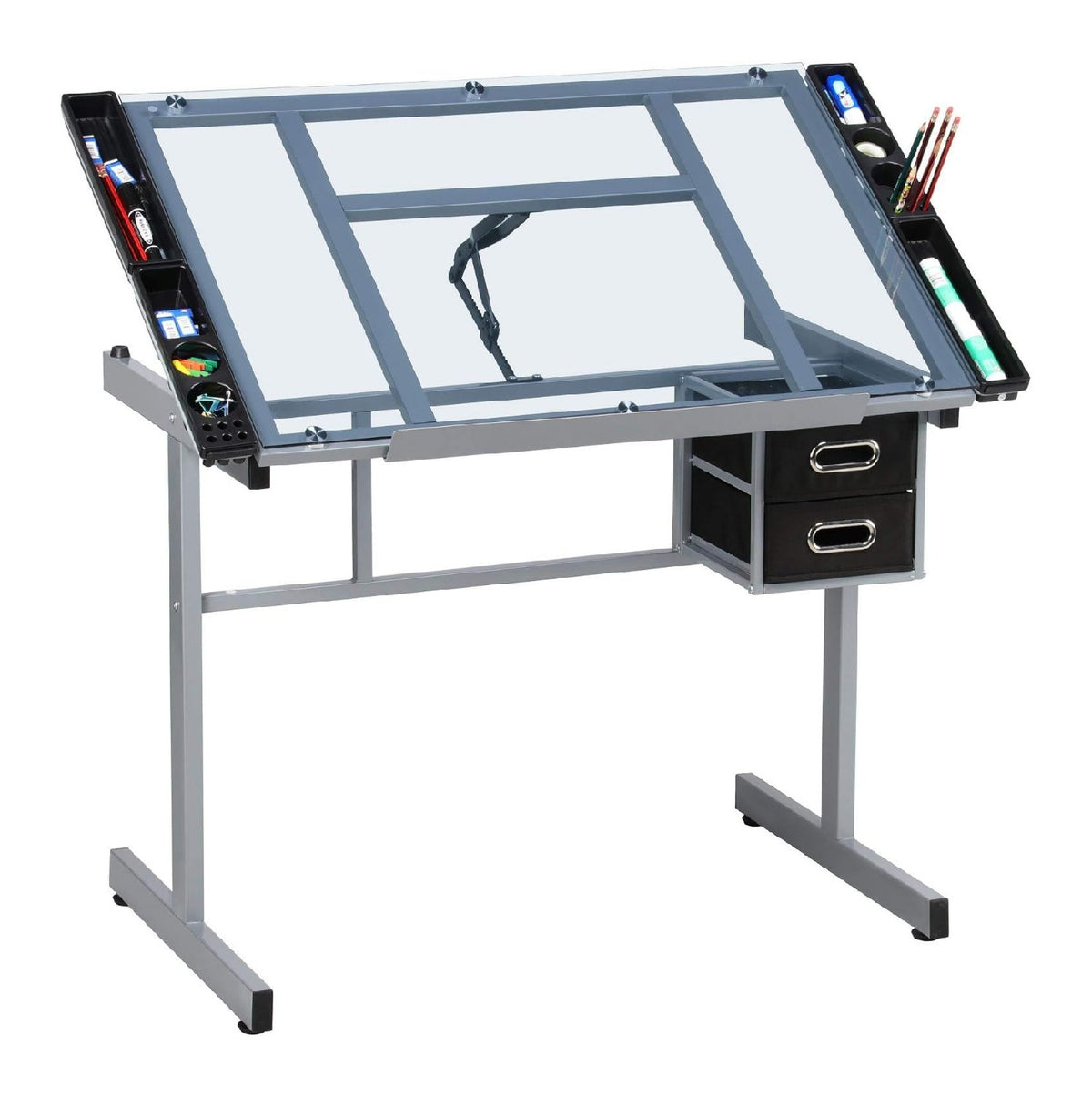 Weiss / Naturer Zeichentisch mit ergonomisch fuer flexible Arbeitsbereiche