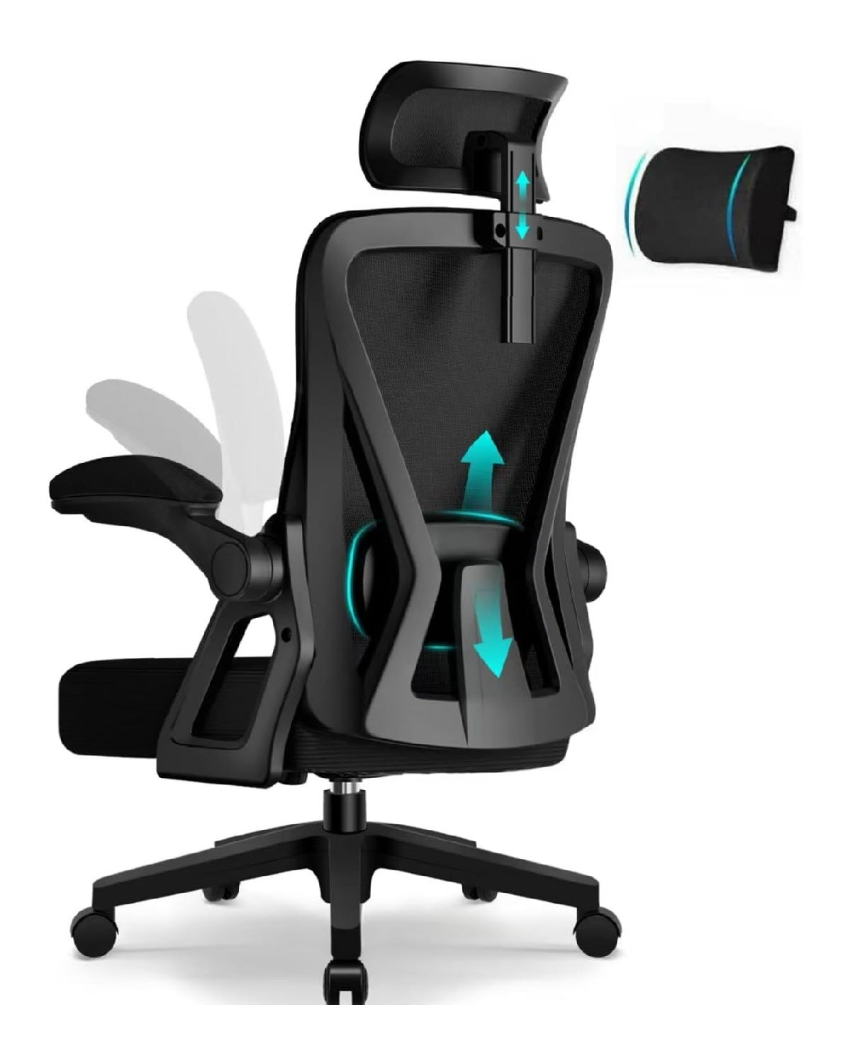 Buerostuhl kompakte Bauform in Schwarz mit ergonomisch