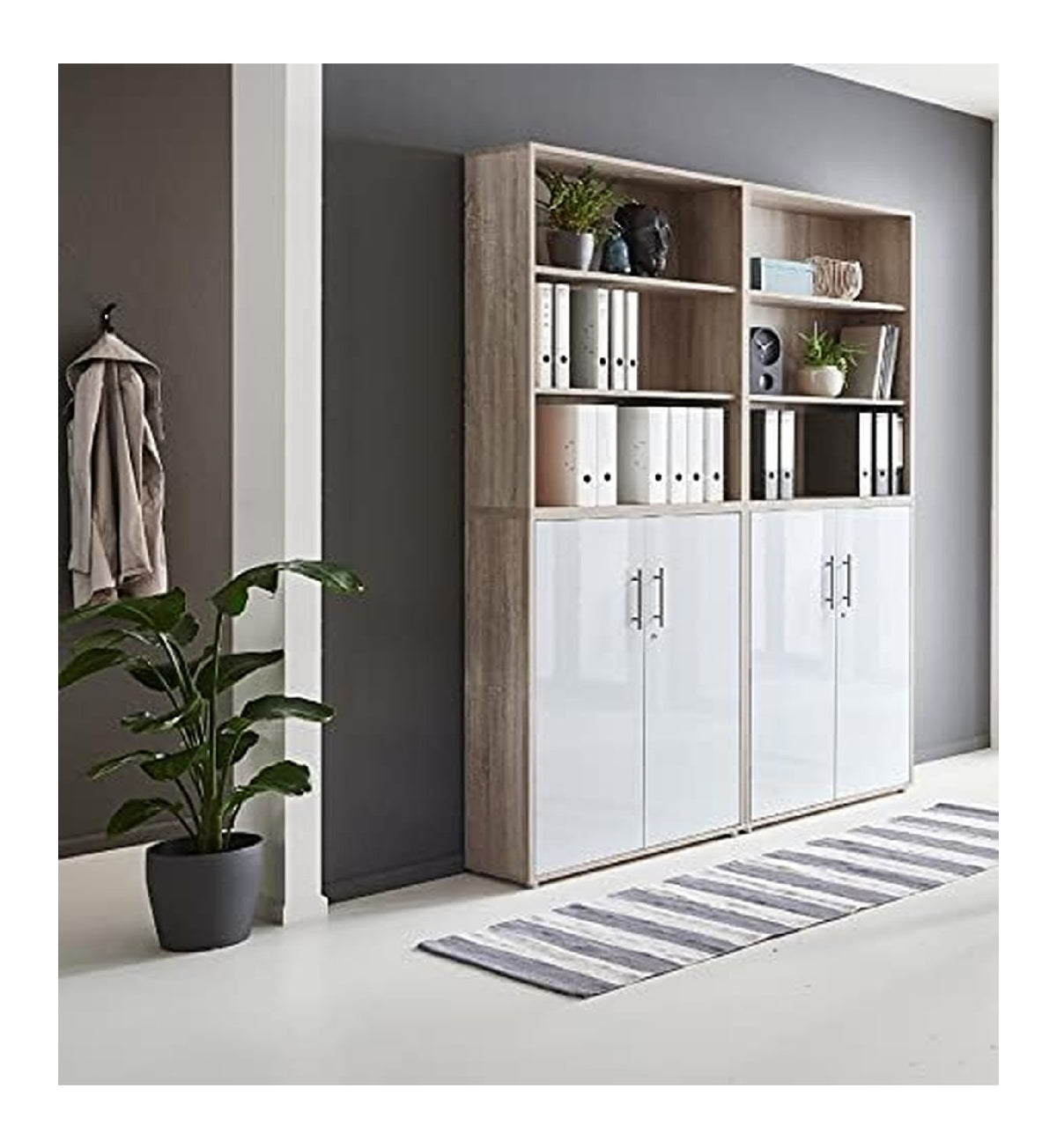 Bueromoebel Set fuer den Arbeitsplatz, abschliessbar, Farbe Sonoma Eiche / Weiss Variante 2