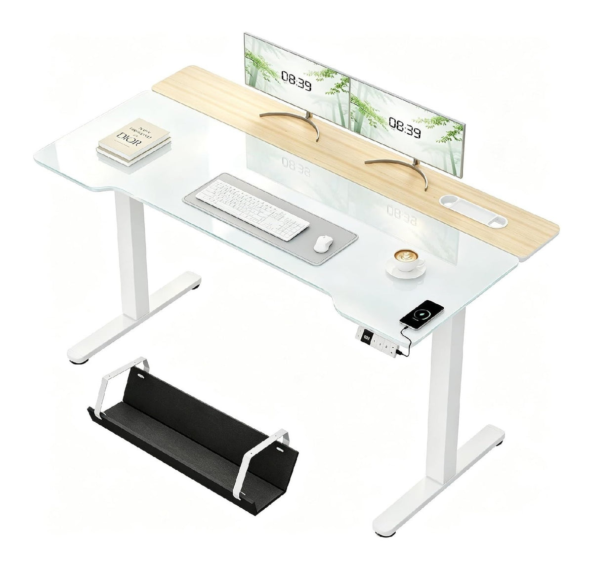 hoehenverstellbar Arbeitstisch in Weiss / Natur fuer Buero und Arbeitszimmer Variante 2