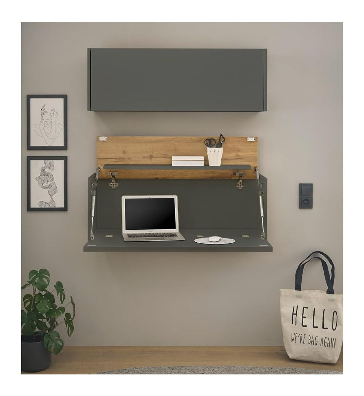 Bueromoebel Set mit klappbar und fuer Wandmontage in Anthrazit / Weiss