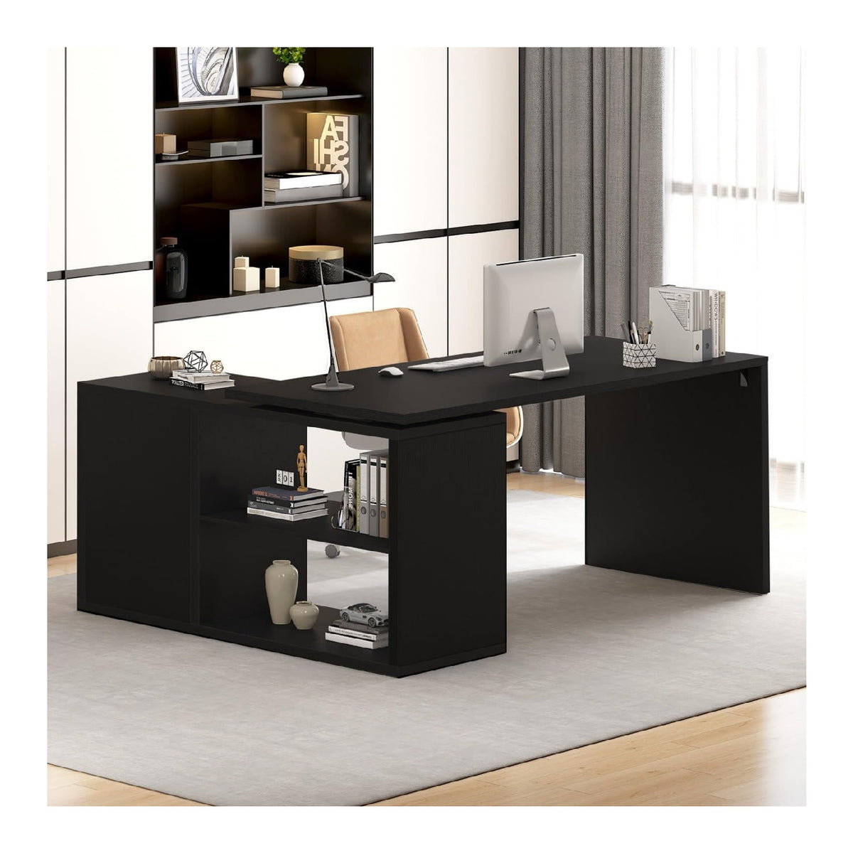 Schwarz / Eicheer Computertisch mit mit Monitorbereich fuer flexible Arbeitsbereiche