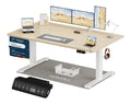 Schreibtisch mit hoehenverstellbar und mit Kabelmanagement in Beige