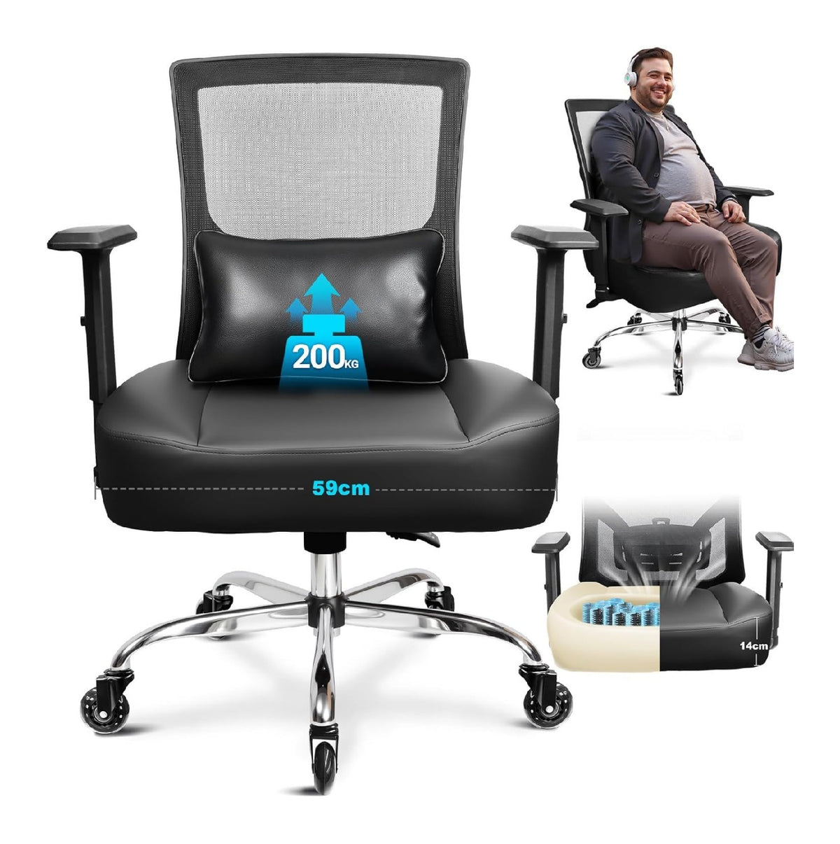 ergonomisch Buerostuhl in Schwarz fuer Buero und Arbeitszimmer