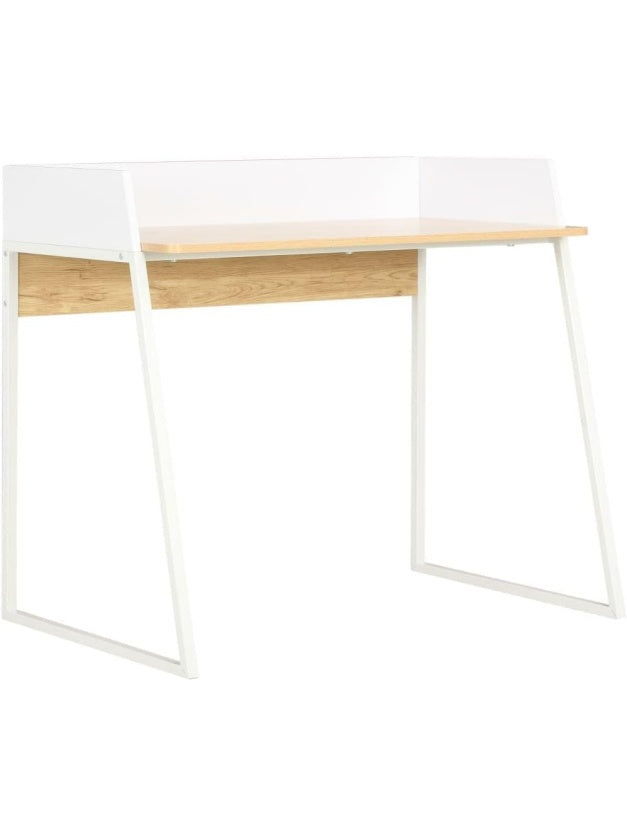 Hohenverstellbarer Schreibtisch 90 x 60 x 88 cm in Weiss und Eiche fur Arbeitszimmer und Buro