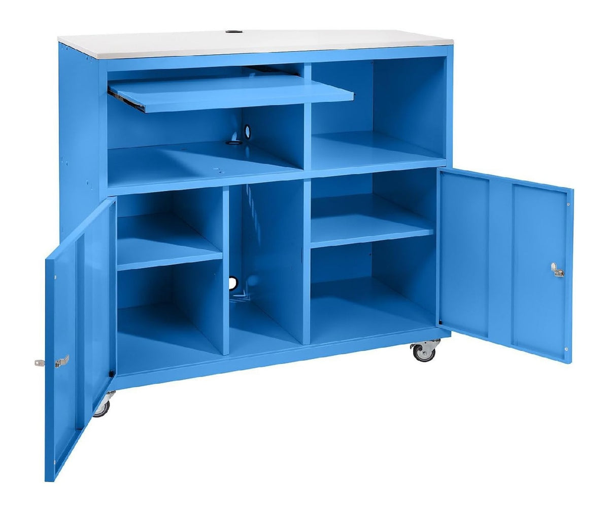 Computerschrank mit ergonomisch und mit Rollen in Hellblau