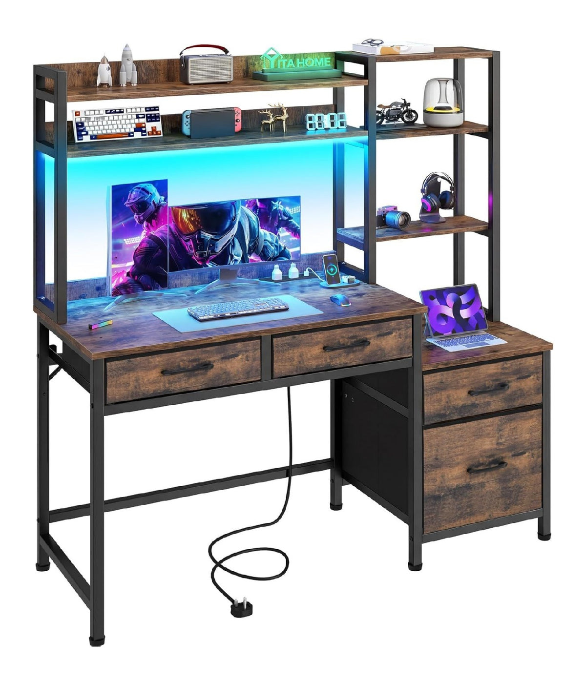 Computertisch in Braun mit ergonomisch