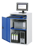 Enzianblau / Hellgrauer Computerschrank mit abschliessbar fuer flexible Arbeitsbereiche