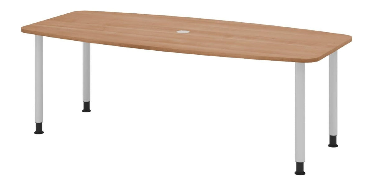 Silberer Konferenztisch mit ergonomisch fuer flexible Arbeitsbereiche