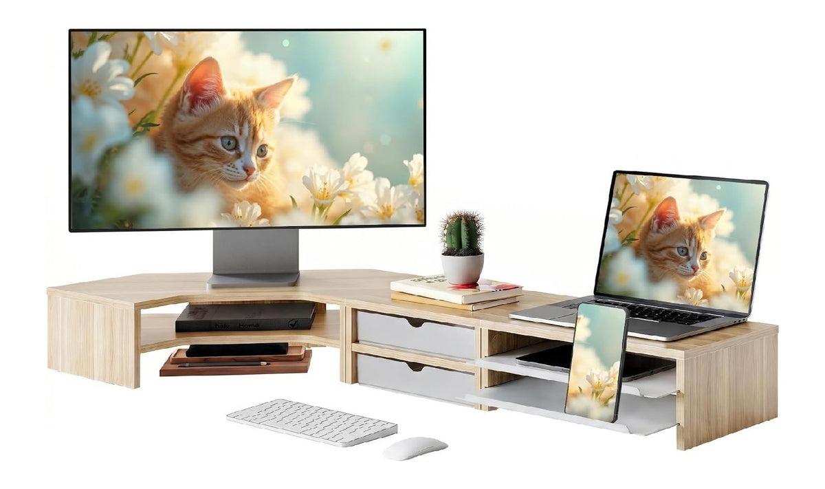 ergonomisch Monitorstaender in Eiche fuer Buero und Arbeitszimmer