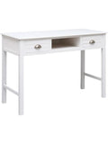 Massivholz Schreibtisch in Weiss 108 x 45 x 76 cm mit zwei Schubladen und offenem Ablagefach