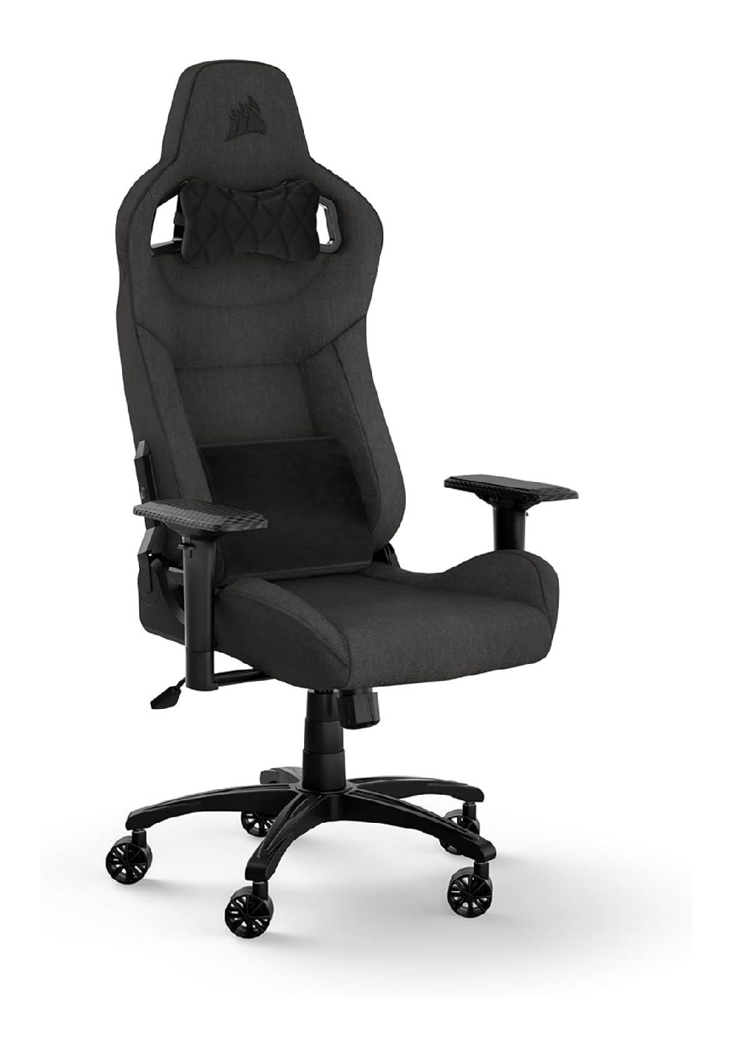 Anthraziter Gamingstuhl mit mit Armlehnen fuer flexible Arbeitsbereiche
