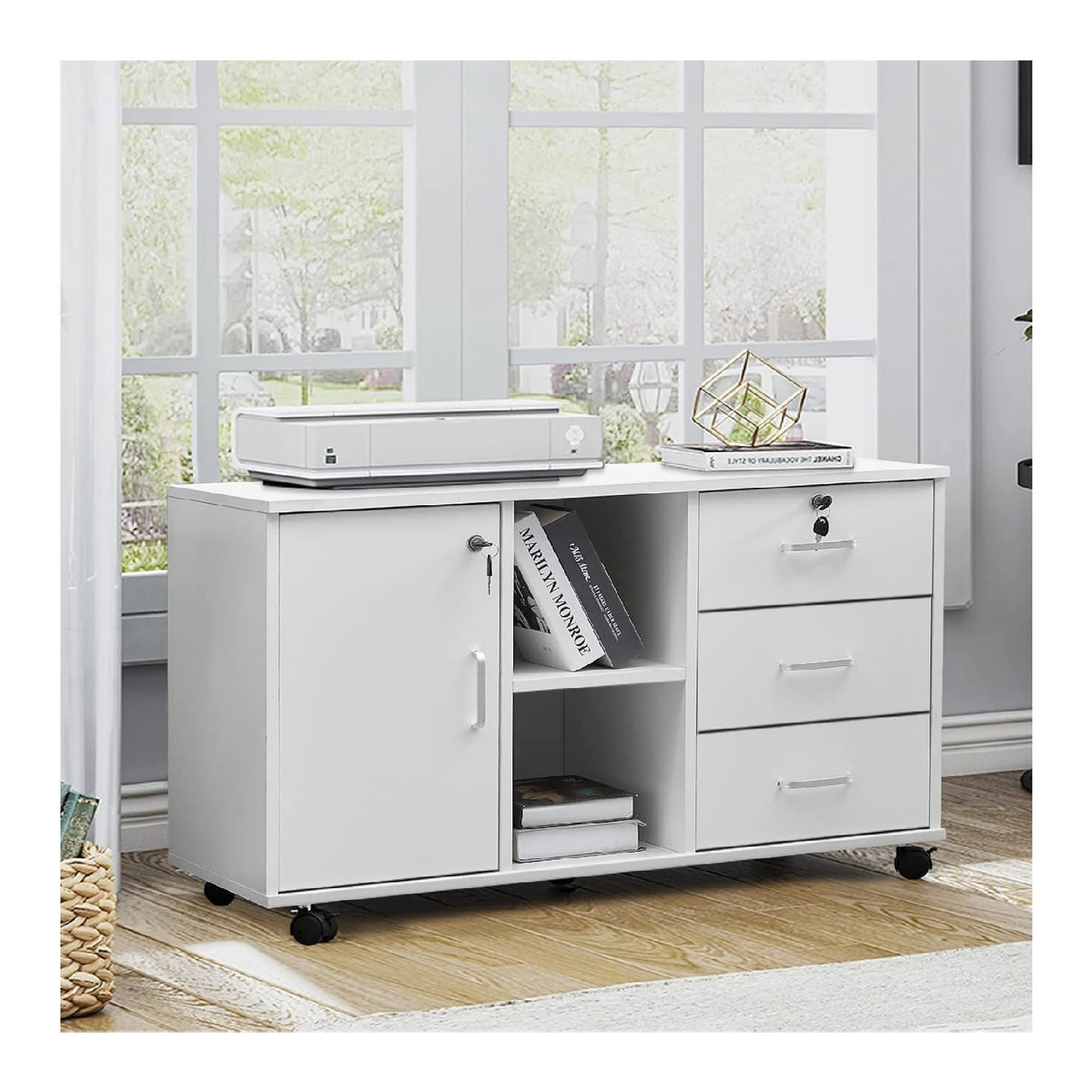Rollcontainer 57 cm x 57 cm in Weiss mit mit Rollen