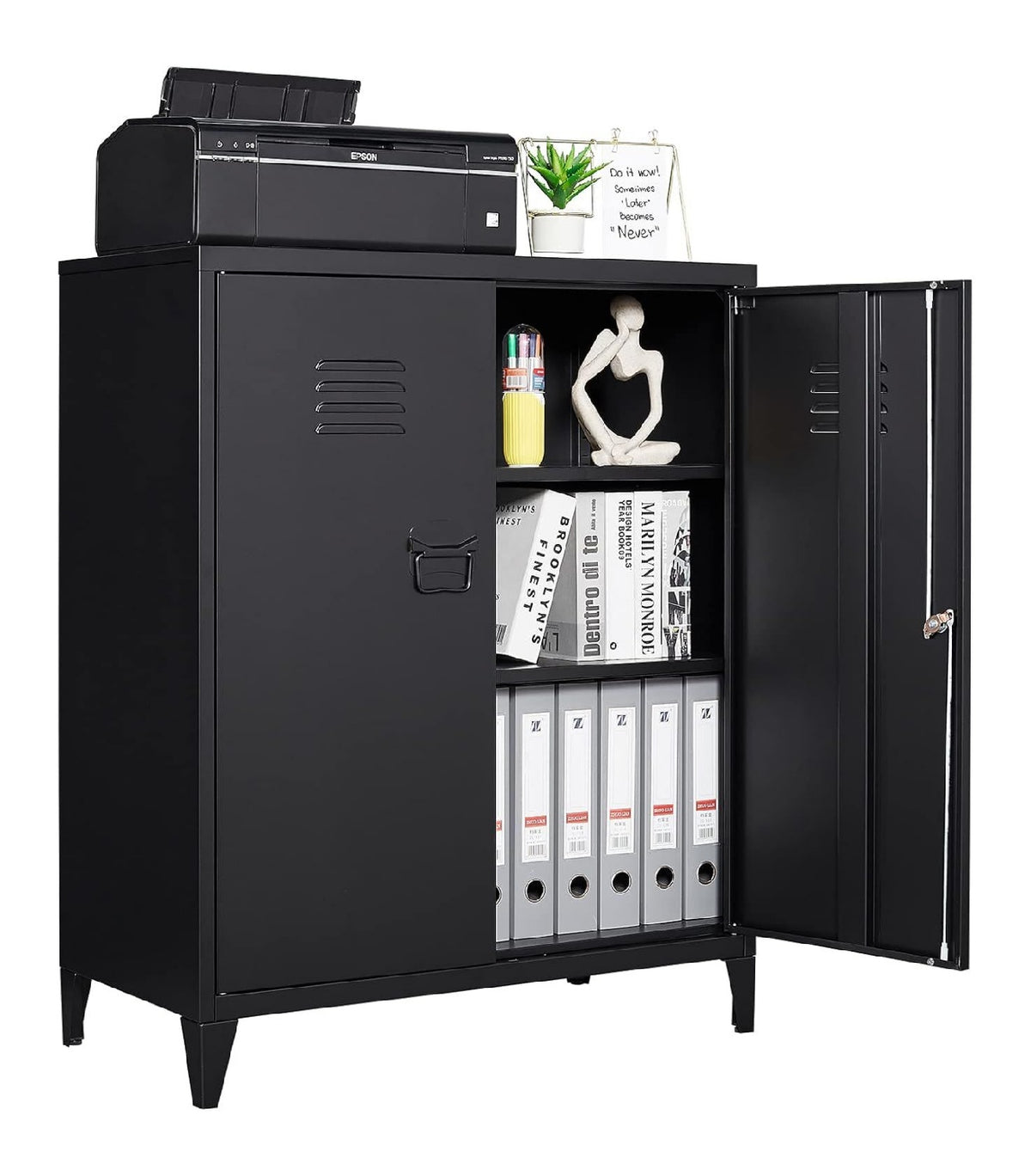 hoehenverstellbar Aktenschrank in Schwarz fuer Buero und Arbeitszimmer