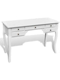 Franzosischer Holz Schreibtisch 110 x 47 x 79 cm in Weiss mit funf Schubladen und geschwungenen Beinen