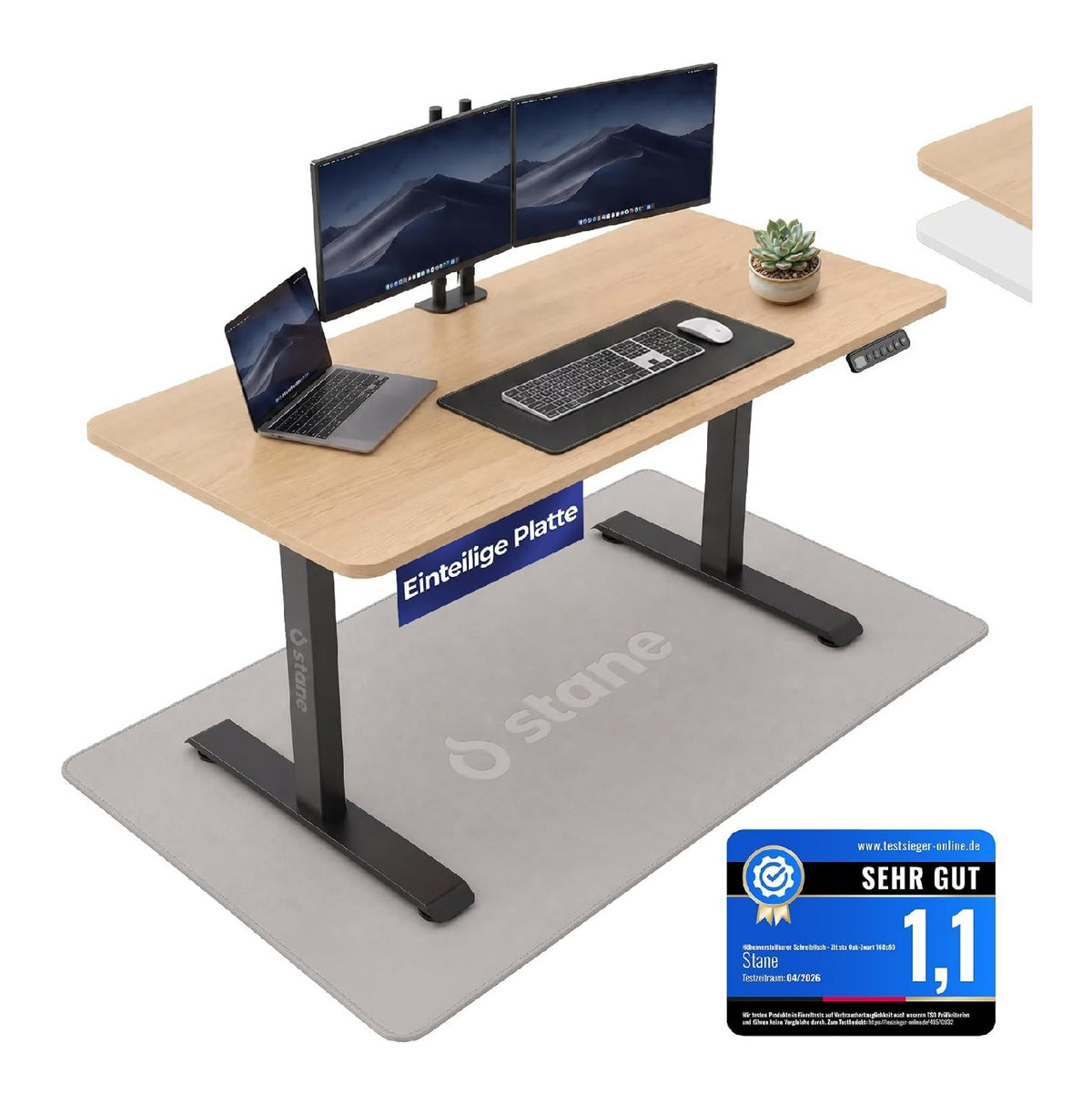 Computertisch mit hoehenverstellbar und ergonomisch in Schwarz / Eiche