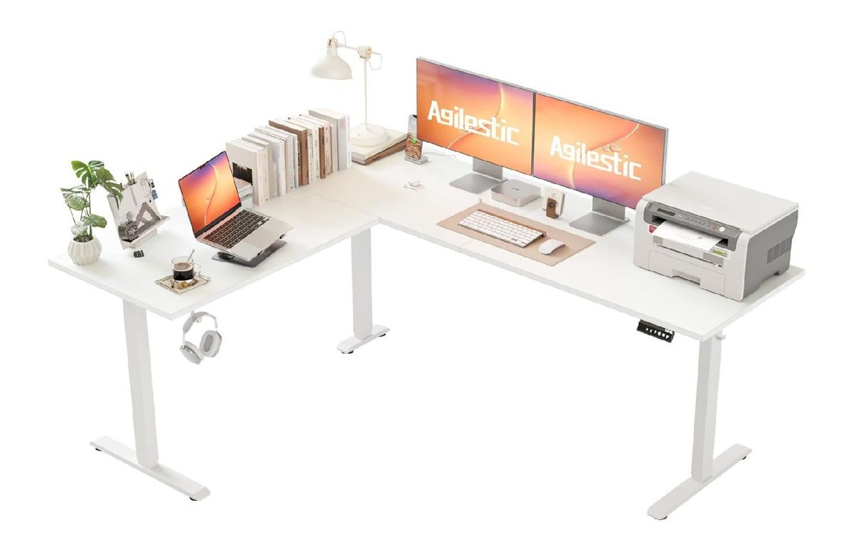 Schreibtisch fuer den Arbeitsplatz, hoehenverstellbar, Farbe Weiss Variante 2