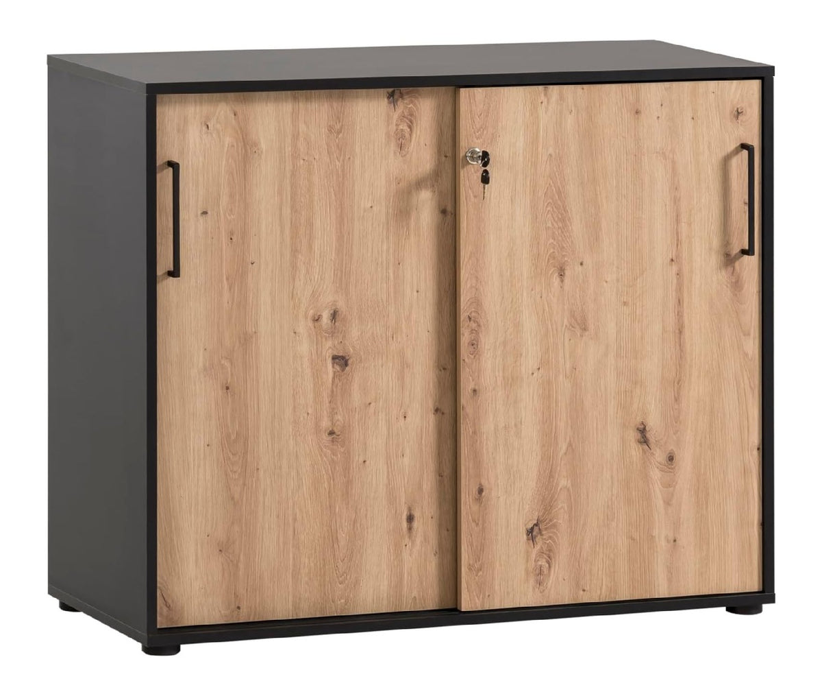 Vertikaler Aktenschrank 83.6 cm x 83.6 cm in Schwarz / Artisan Eiche mit hoehenverstellbar