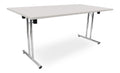 Hellgrau / Chromer Konferenztisch mit klappbar fuer flexible Arbeitsbereiche
