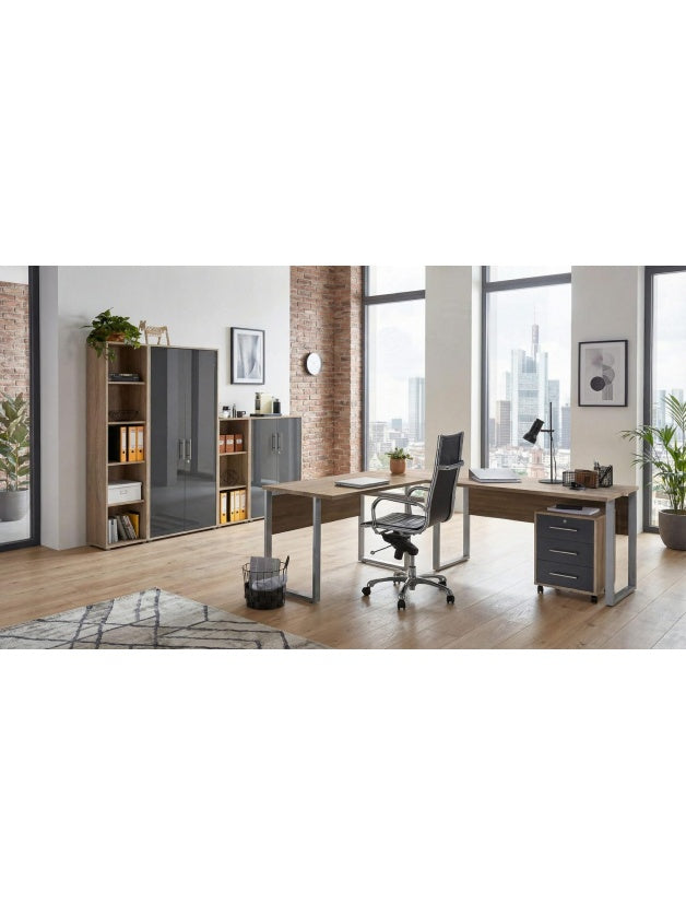 Buromobel Set fur Arbeitszimmer in Eiche Sonoma und Anthrazit Hochglanz