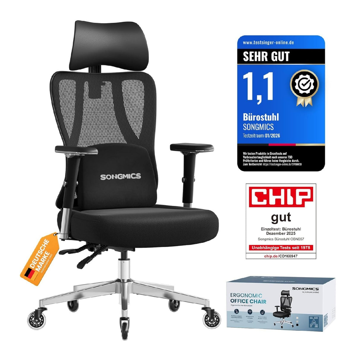 Buerostuhl fuer den Arbeitsplatz, hoehenverstellbar, Farbe Schwarz Variante 2