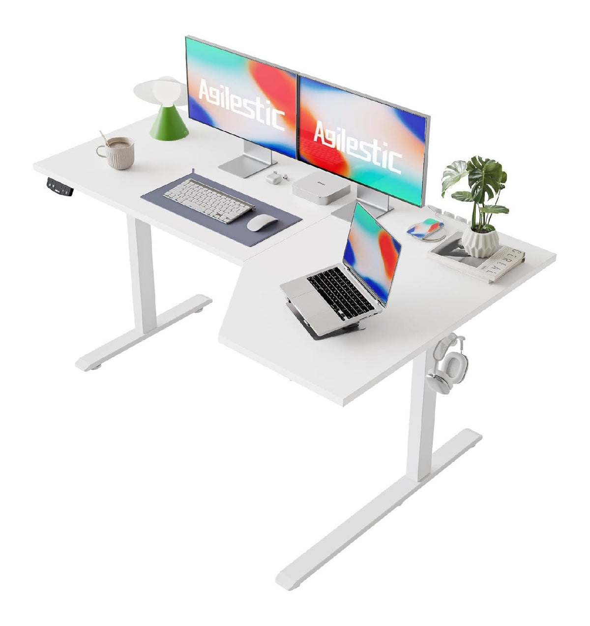 Schreibtisch mit hoehenverstellbar und ergonomisch in Weiss Variante 3