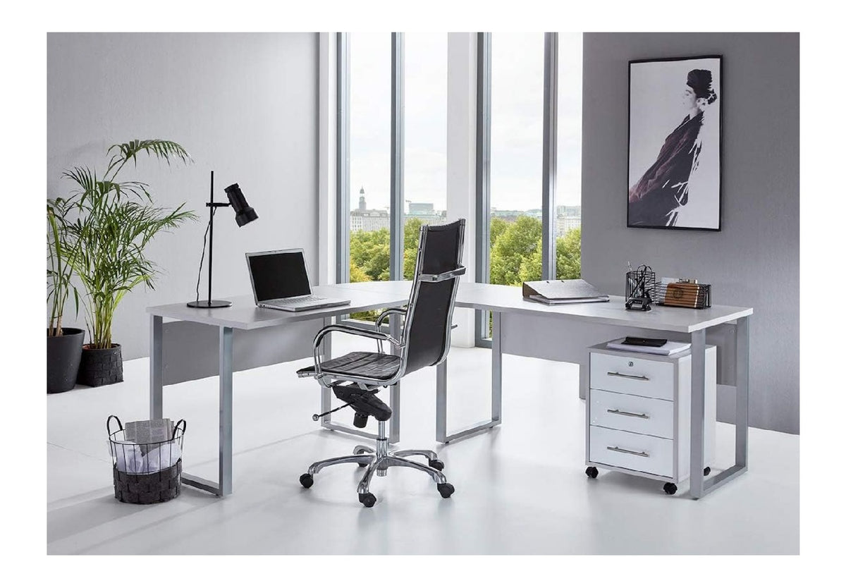 Hellgrau / Weisser Bueromoebel Set mit abschliessbar fuer flexible Arbeitsbereiche