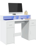 LED Computertisch in Weiss 120 x 55 x 91 cm mit RGB Beleuchtung Schublade und Stauraum fur Gaming und Buro