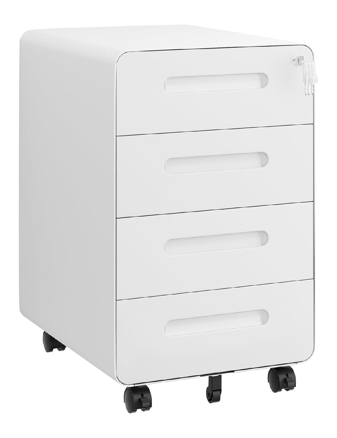 Rollcontainer 4 Schubladen (46D x 40W x 64H cm) in Weiss mit mit Rollen