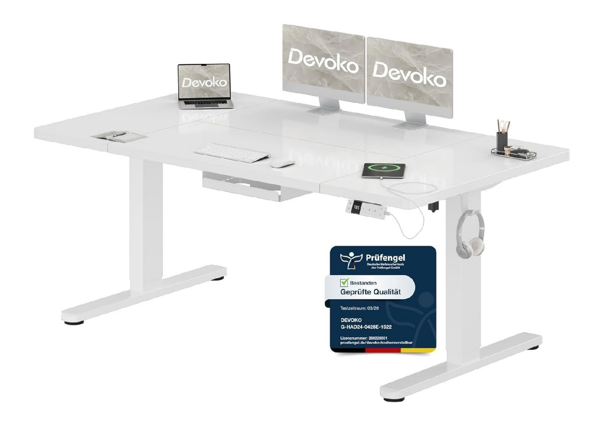Schreibtisch 160 x 80 cm in Weiss mit hoehenverstellbar