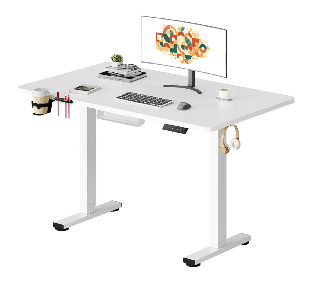 Schreibtisch mit hoehenverstellbar und ergonomisch in Weiss Variante 2