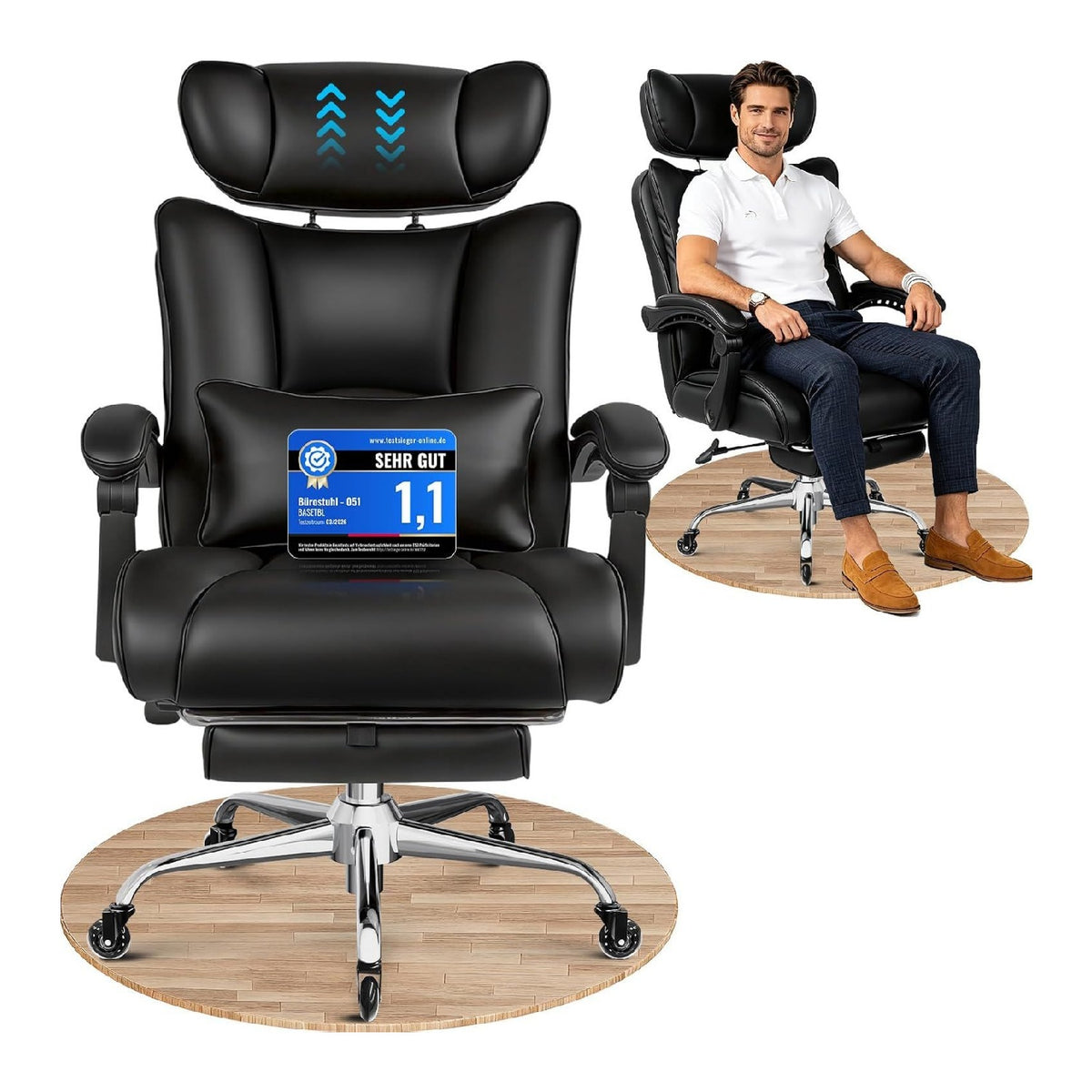 Buerostuhl mit hoehenverstellbar und ergonomisch in Schwarz Variante 2