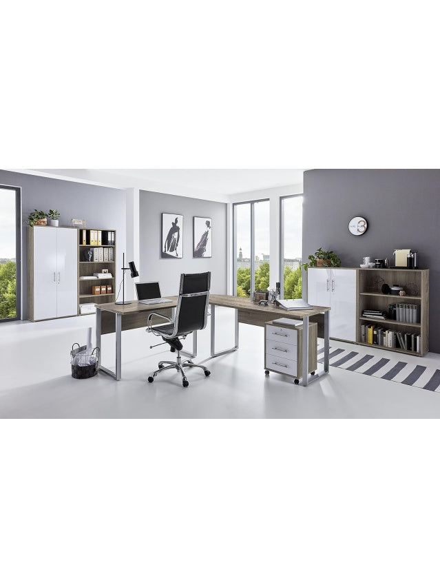 Komplettes Buromobel Set in Eiche Sonoma und Weiss mit abschliessbaren Schranken