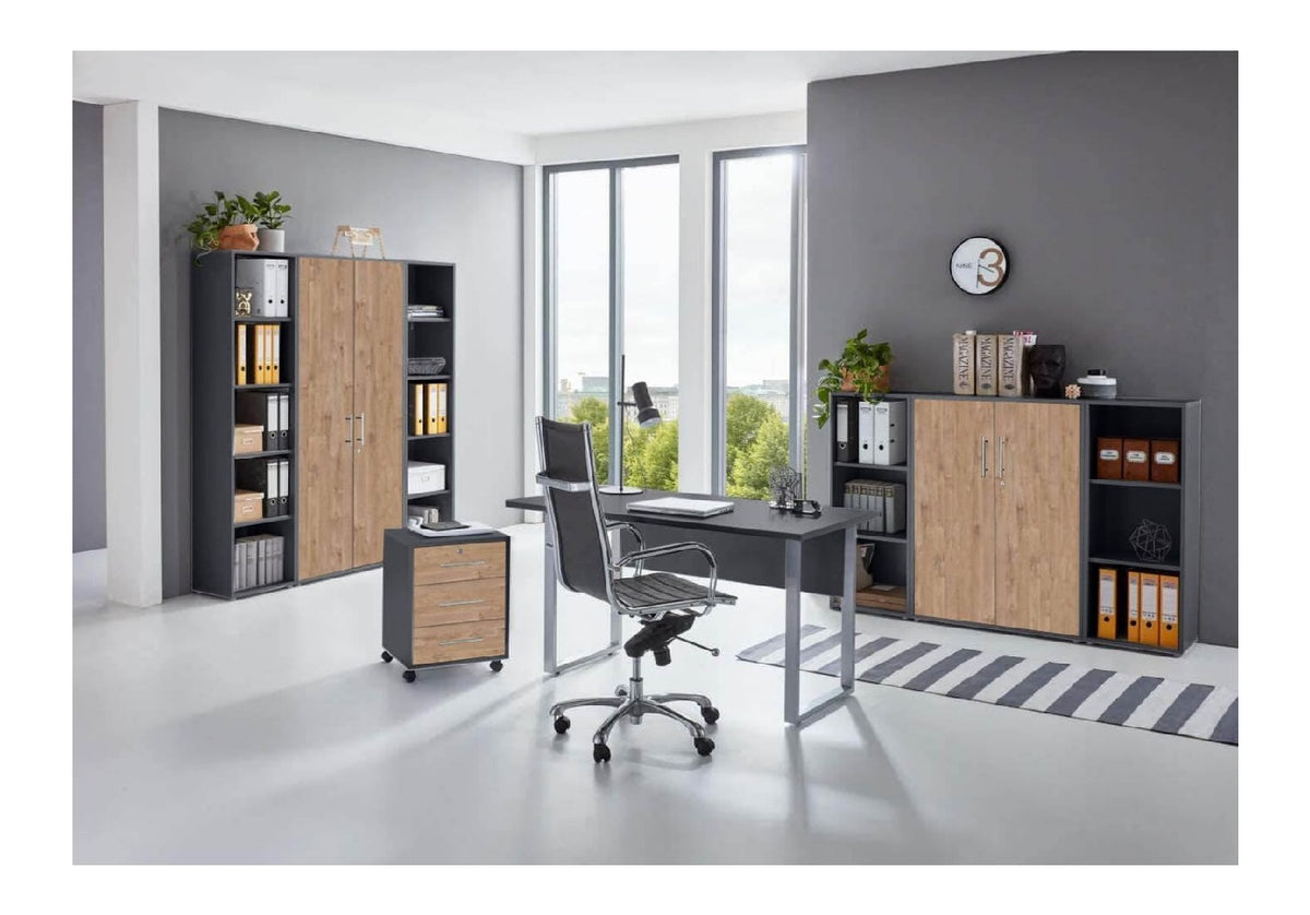 mit Schubladen Bueromoebel Set in Anthrazit / Gold fuer Buero und Arbeitszimmer