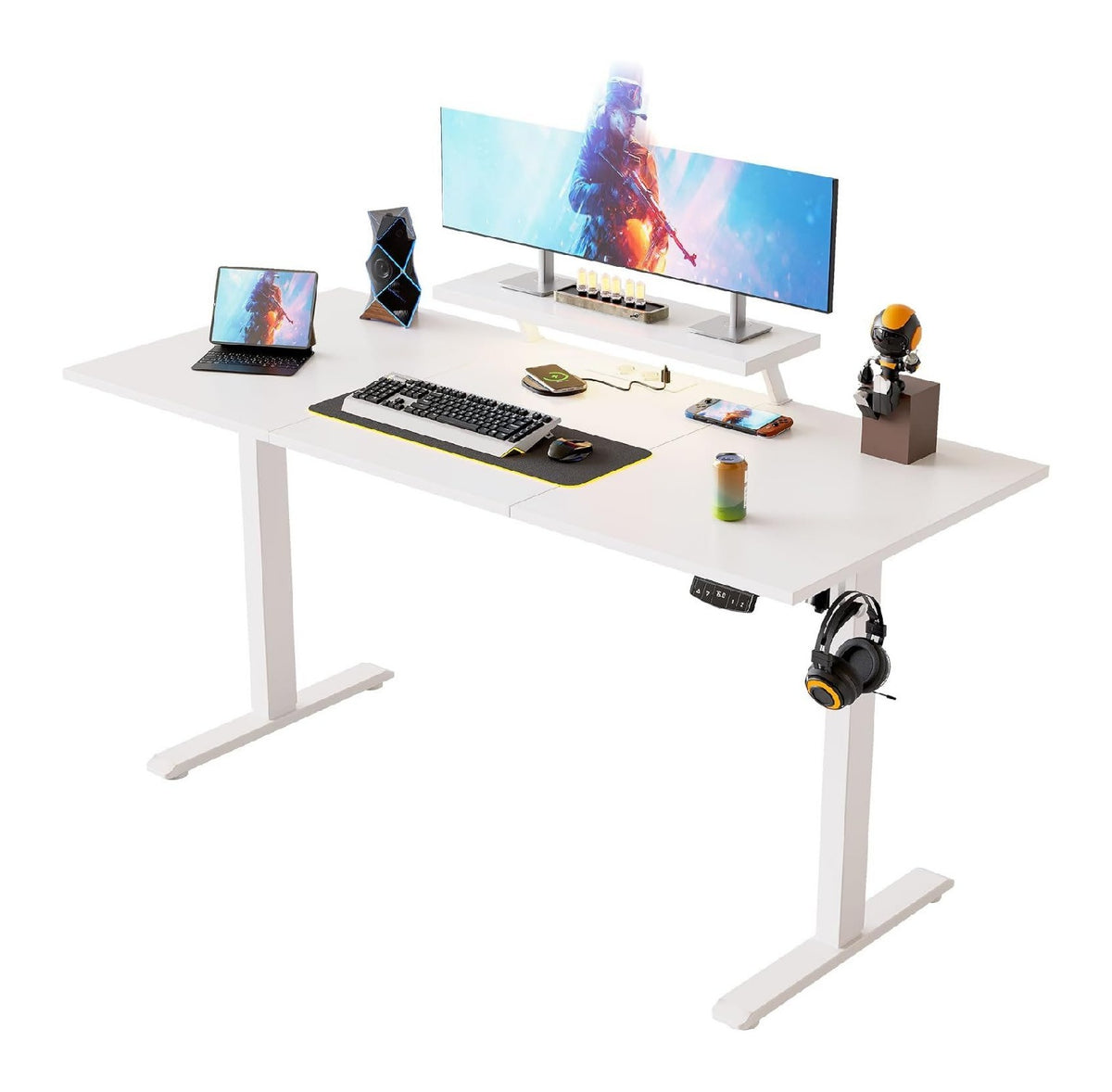 Schreibtisch mit hoehenverstellbar und ergonomisch in Weiss
