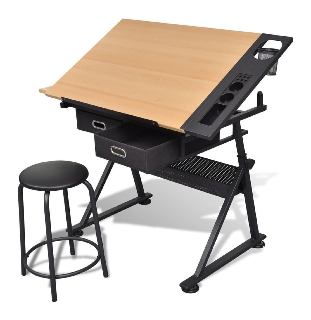 Weiss / Naturer Zeichentisch mit hoehenverstellbar fuer flexible Arbeitsbereiche