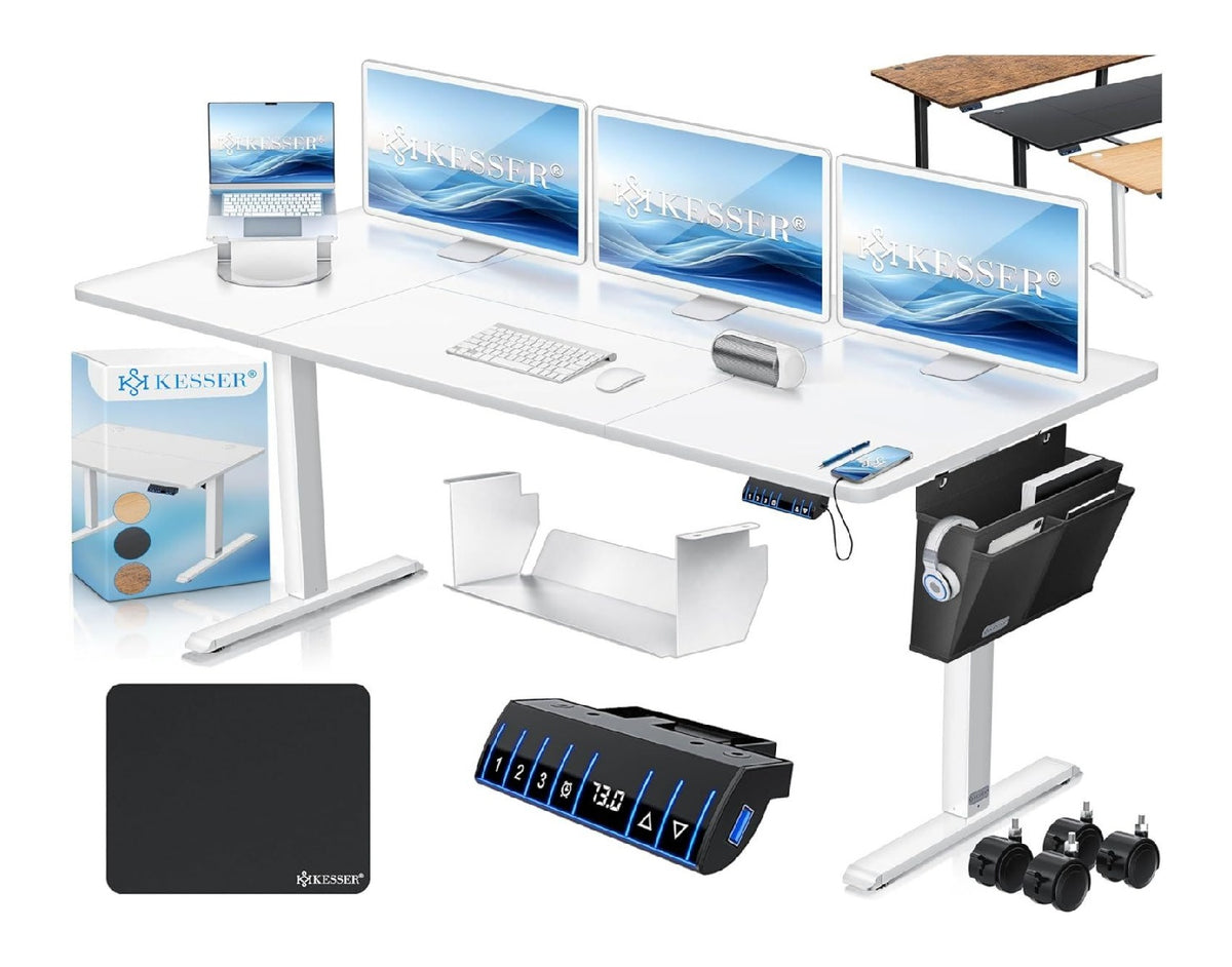 hoehenverstellbar Schreibtisch in Weiss fuer Buero und Arbeitszimmer Variante 2