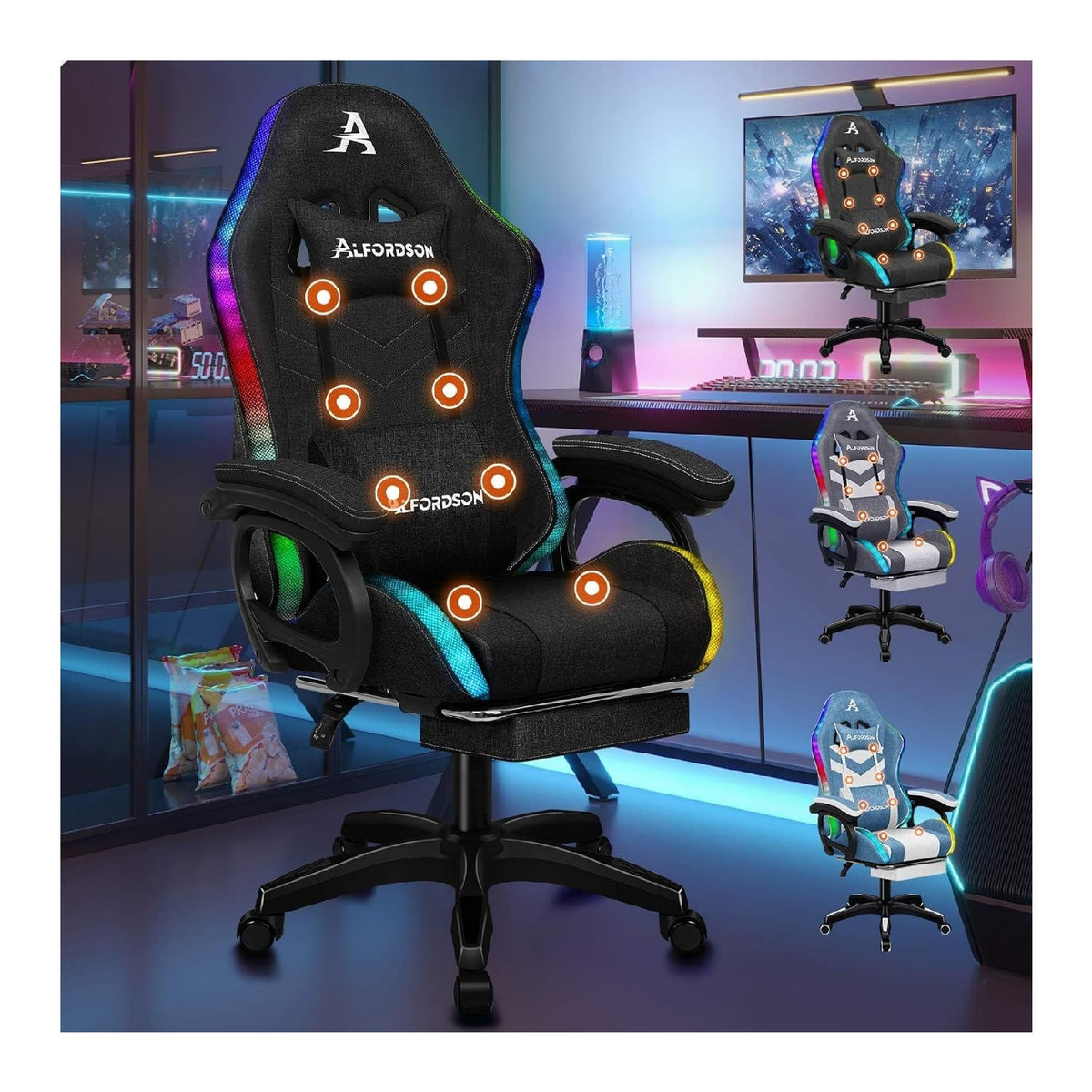 Gamingstuhl mit ergonomisch und mit Rollen in Schwarz Variante 2