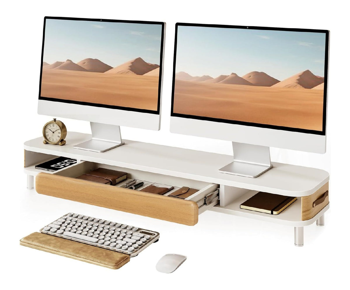 Weisser Monitorstaender mit ergonomisch fuer flexible Arbeitsbereiche